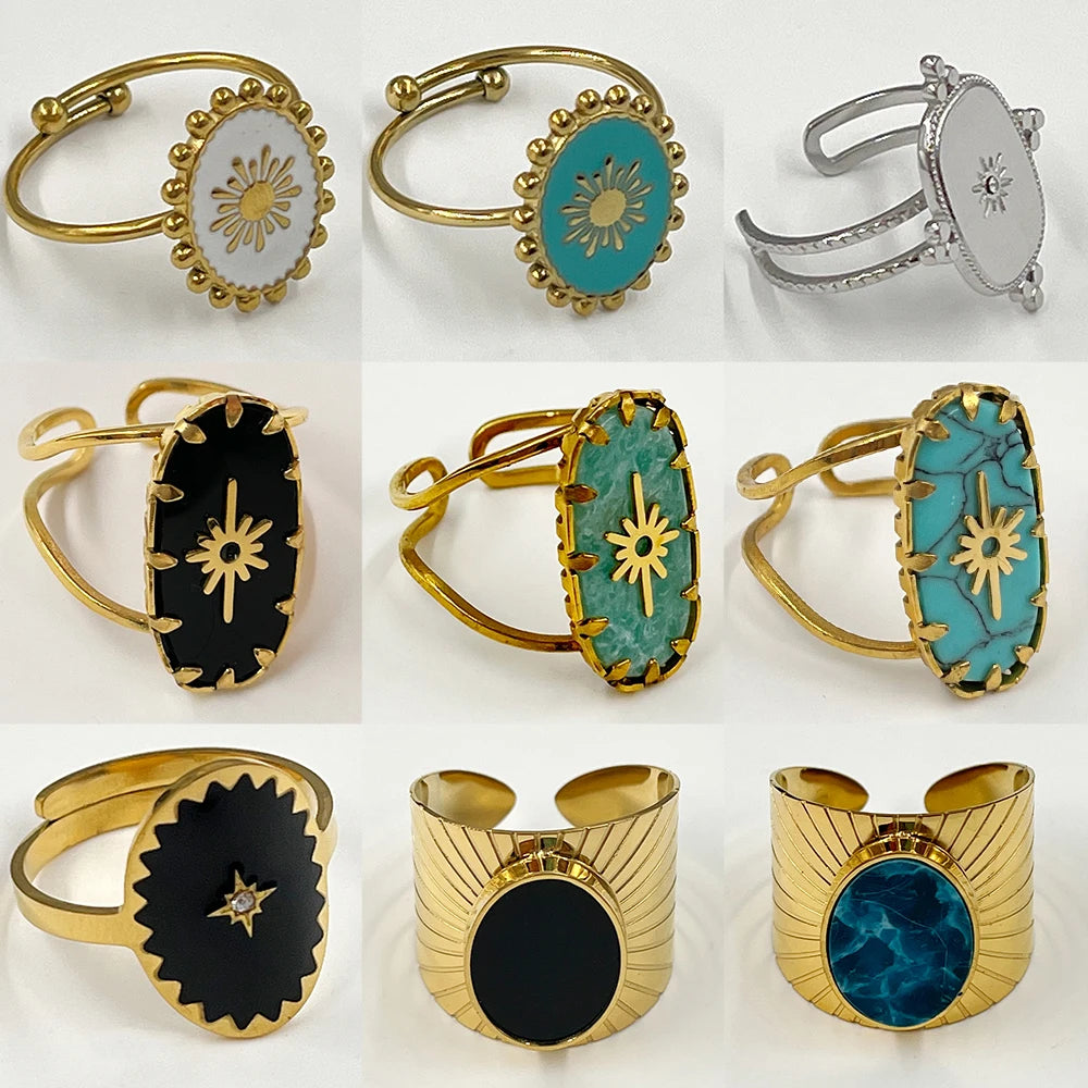 Stainless Steel Rings Open Rings For Women Rings Wide Ring Colorful Geometry Chain Female Rings Jewelry Party Gift Wholesale - She Vibess By C2P