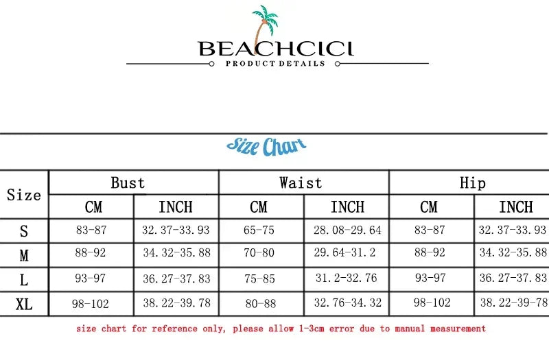 BEACHCICI Swimwear for Women Bikini Sexy Women's Beach Bikni Holiday Swimsuits Plain Swimsuits Solid Color with Perspective Eet - She Vibess By C2P