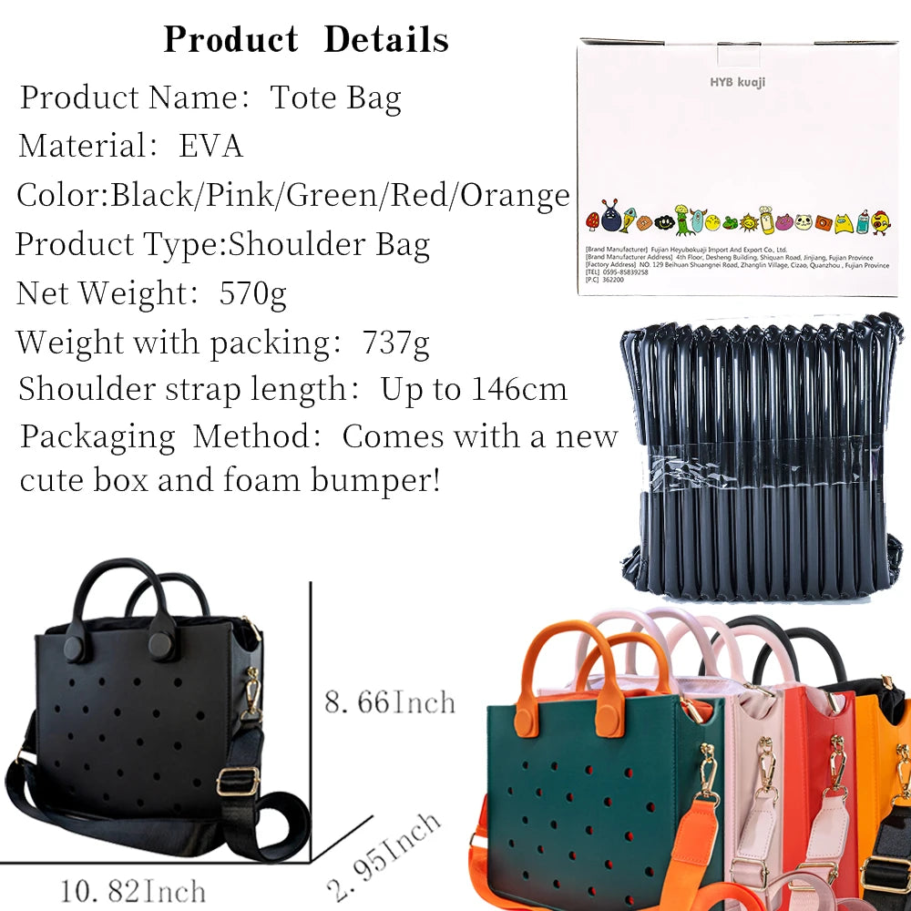 EVA Large Leather Shoulder Bag Handbag Tote Bag Storage for Women Casual Waterproof Beach Bag Hole Fit Charm Fashion Storage Bag - She Vibess By C2P