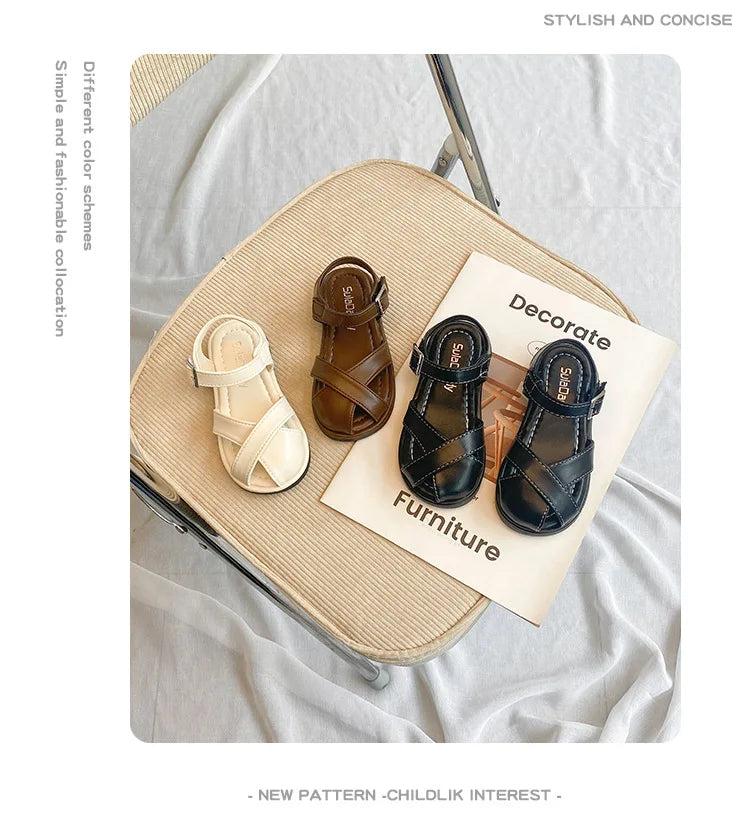 Girl's T-strap Shoes Hollow Out British Style Soft Classic Children Mary Janes 23-34 Infant Round Toe Flat Summer Kids Sandals - She Vibess By C2P