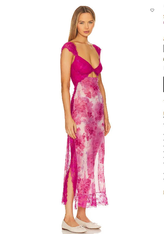 Summer New Lace Backless Shoulder Strap Splicing Slit Pattern Long Dress Women's Clothing - She Vibess By C2P