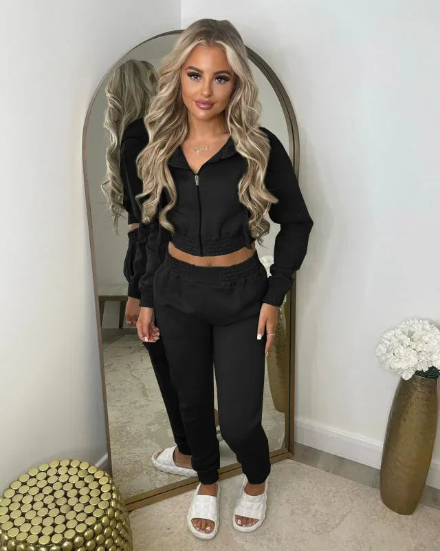 TK6306 Women's Fleece-Lined Sweatshirt Hooded Sporty Casual Suit Cross-Border European And American Style Clothing - She Vibess By C2P