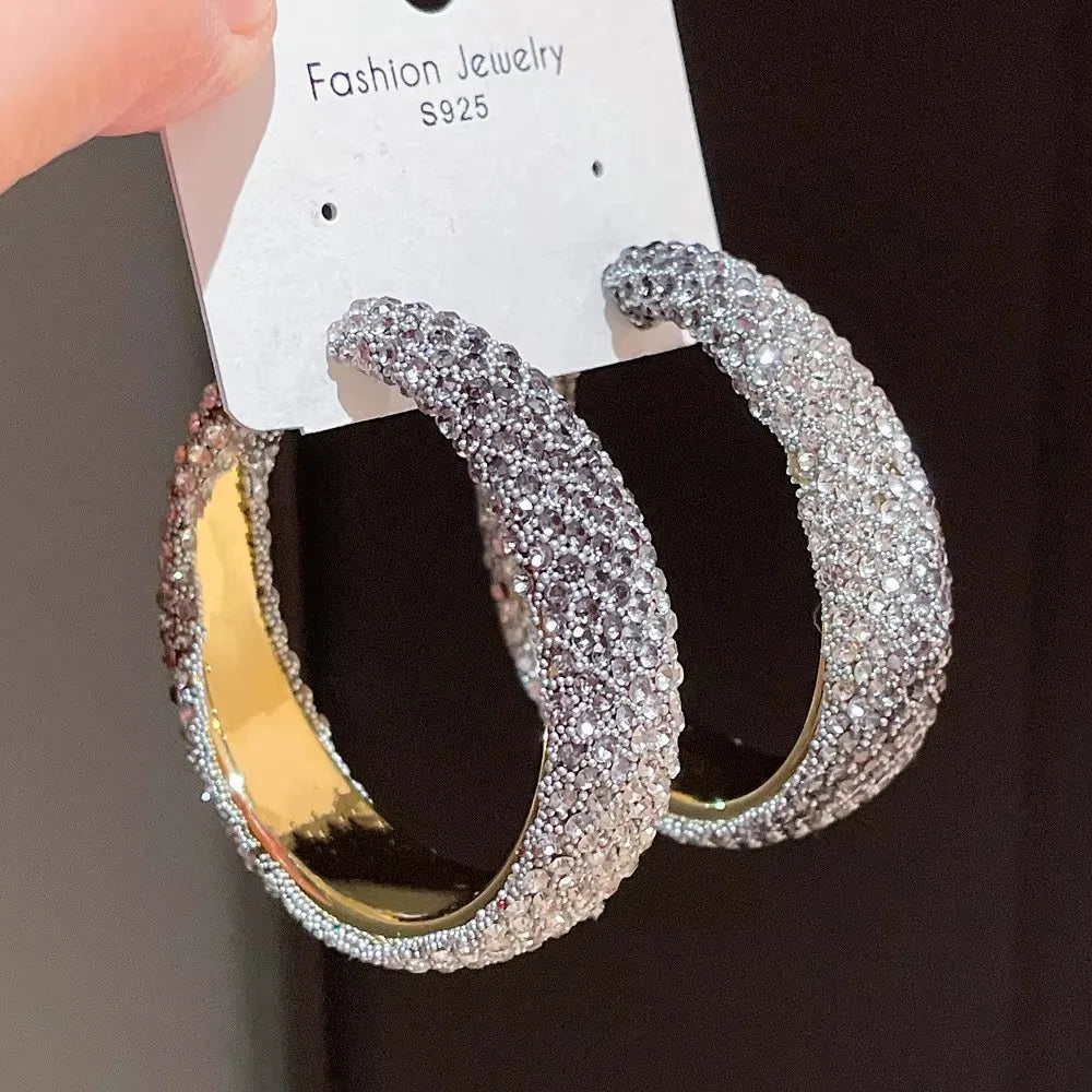Exaggerate Shiny Rhinestones Big Hoop Earrings Geometric Round Unique Crystal Earrings Jewelry Accessories Jewelry Gifts - She Vibess By C2P