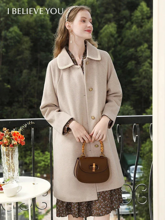 I BELIEVE YOU  Fall Clothes 2024 Women Apricot Color Long Styles Woolen Coat Turn-down Collar Office Lady Jackets CMN235377A - She Vibess By C2P