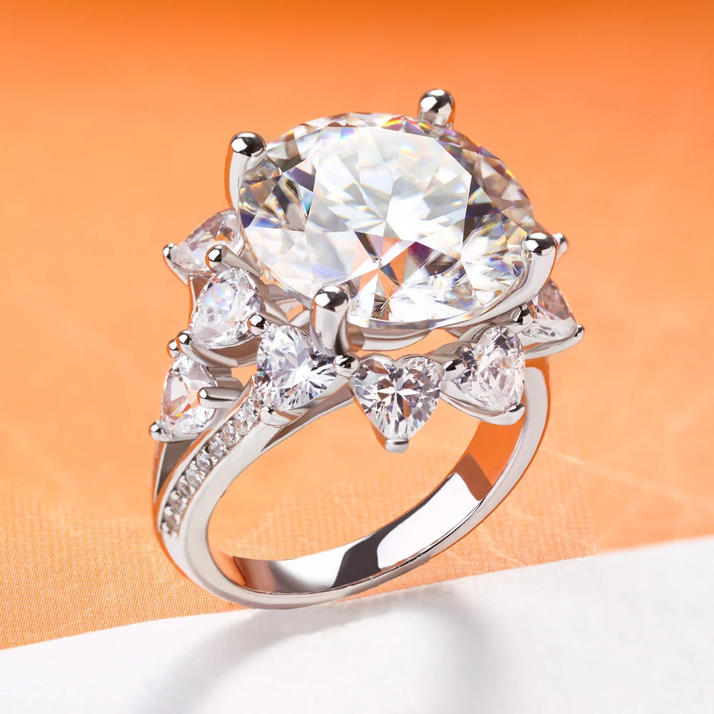 FEOBUR 10CT Moissanite Ring with Certificate for Women 100% 925 Sterling Silver Sunflower Diamond Rings Engagement Jewelry Wedding Band - She Vibess By C2P