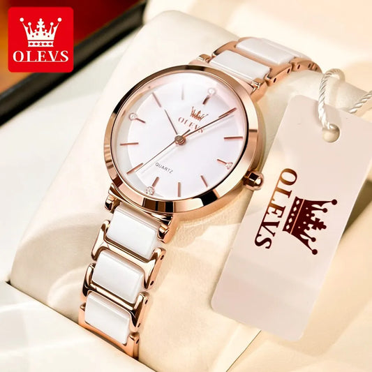 OLEVS Fashion Women Watches Relogio Feminino Luxury Rose Gold Watch Ladies Quartz Wrist Watch Ceramic Strap Clock Reloj Mujer - She Vibess By C2P