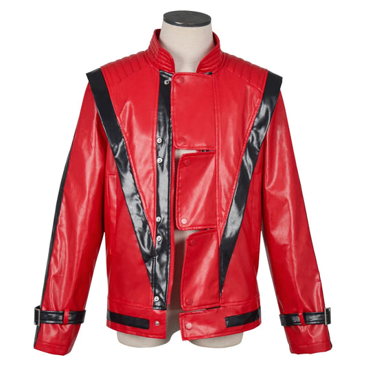 Men's Cosplay Jacket for Michael Jackson Impersonator Halloween Chirstmas Party Male Top PU Leather Coat Wear Costumes New