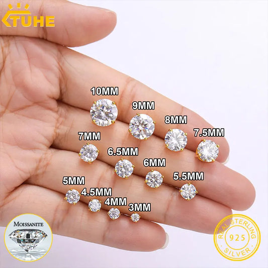TUHE Unisex Classic Round Moissanite Earring For Women Jewelry 5MM/6MM/7/MM Silver 925 Fashion Earrings Women Gift - She Vibess By C2P