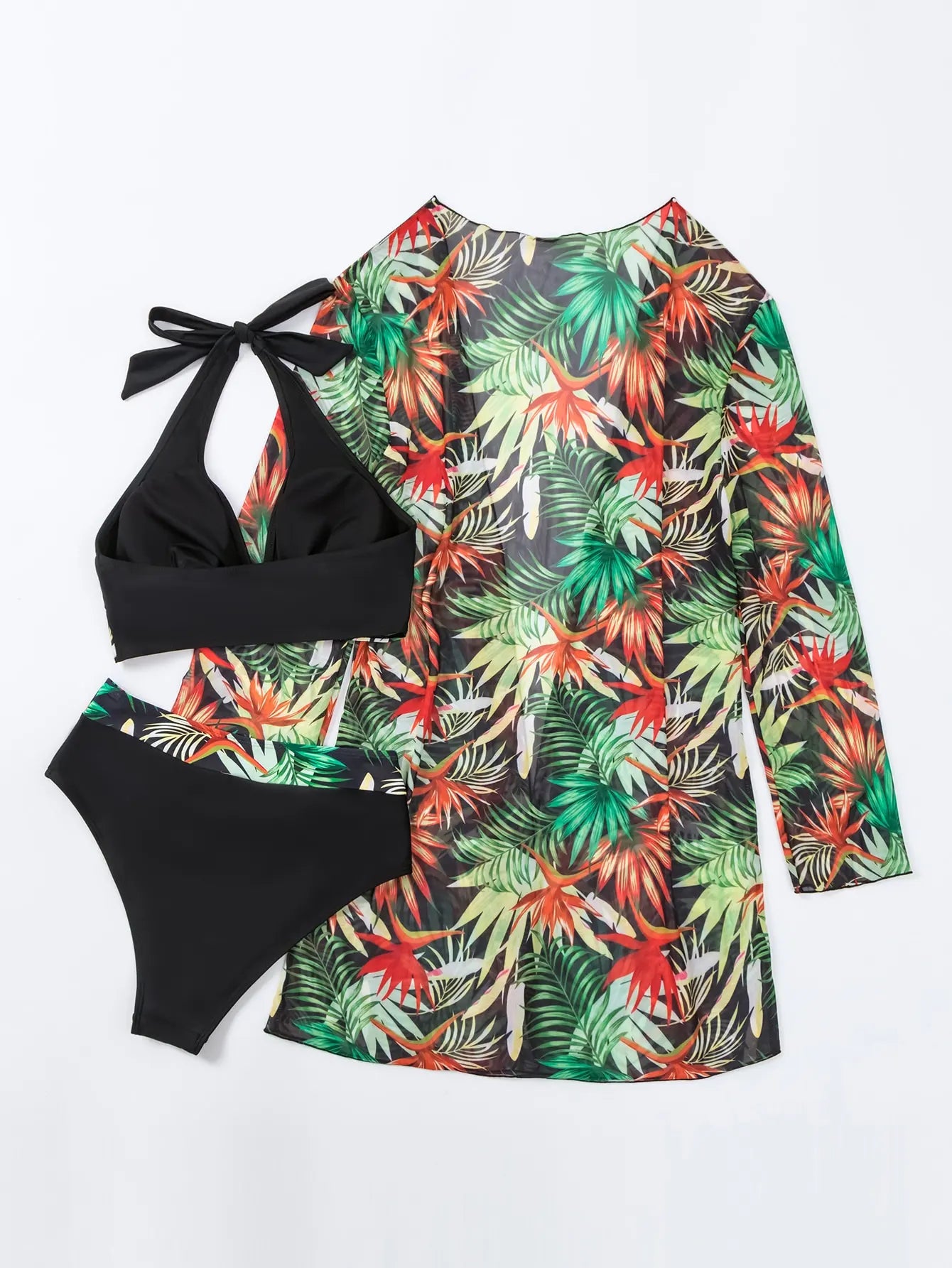 Halter Print Bikini Sets 3PCS Women Swimsuit With Kimono High Waist Swimwear Female Bathers Bathing Swimming Swim Suit Beachwear - She Vibess By C2P