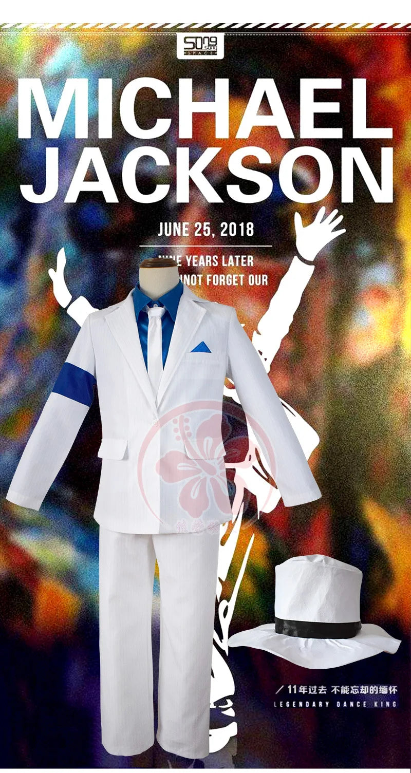 Michael Cosplay Jackson Smooth Criminal Suit Michael Jackson Cosplay Costume top+pants+shirt+tie+hat+strap Halloween Carnival - She Vibess By C2P