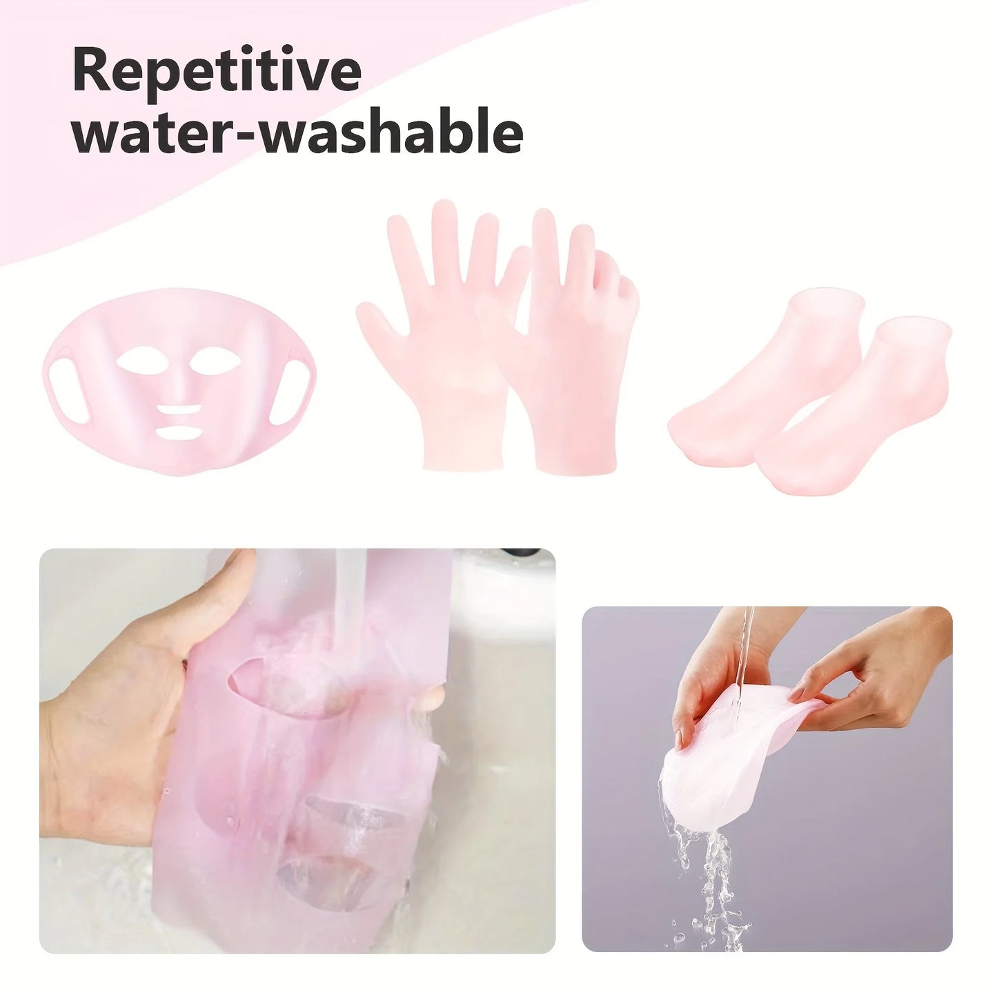Silicone Skin Care 3-Piece Set - Reusable Moisturizing Mask Set, Gloves, Socks - For Face, Hands and Feet Dry, Cracked Skin, Set - She Vibess By C2P