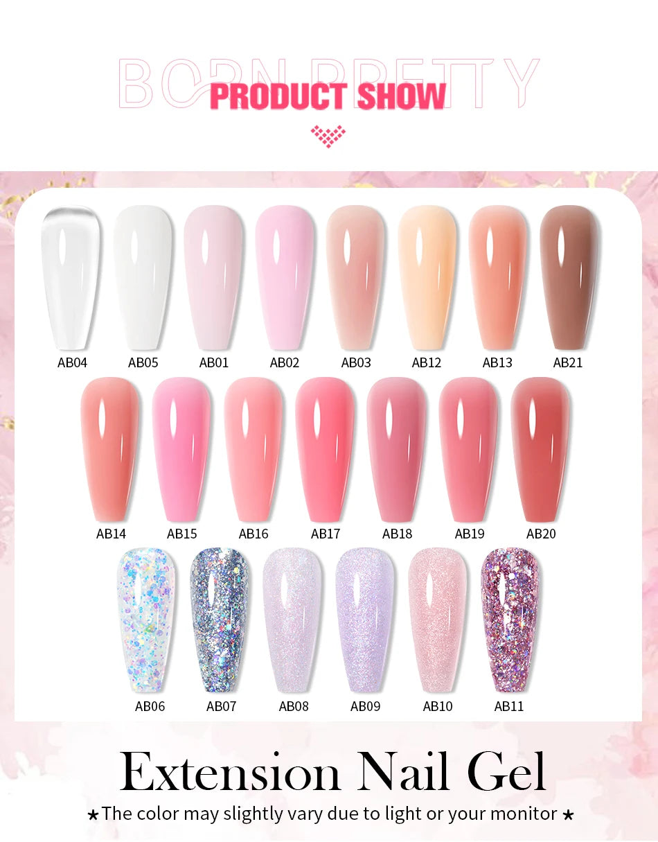 BORN PRETTY 30ml Glitter Acrylic Gel Finger Extension Nail Polish Silver Pink Extension Gel Polish Soak Off Nail Slip Solution - She Vibess By C2P