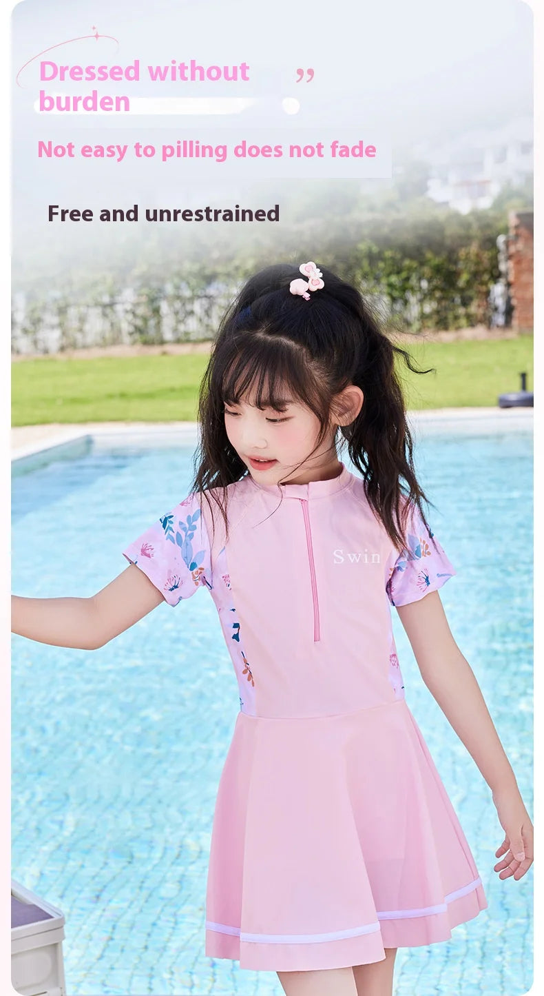 Children's Swimsuits, Summer New Small, Middle, Big Children, Girls, Casual Sports Swimsuits, Swimsuits, Skirts, Student Swimwea - She Vibess By C2P
