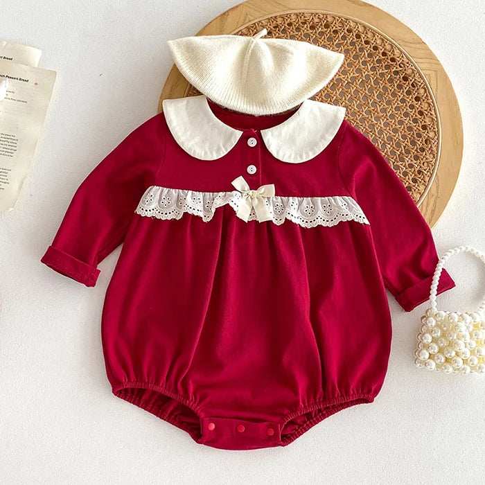 2024 New Autumn Christmas Newborn Baby Girls Long Sleeved Cotton Splicing Infant Baby Jumpsuit 0-24M Children Clothes - She Vibess By C2P