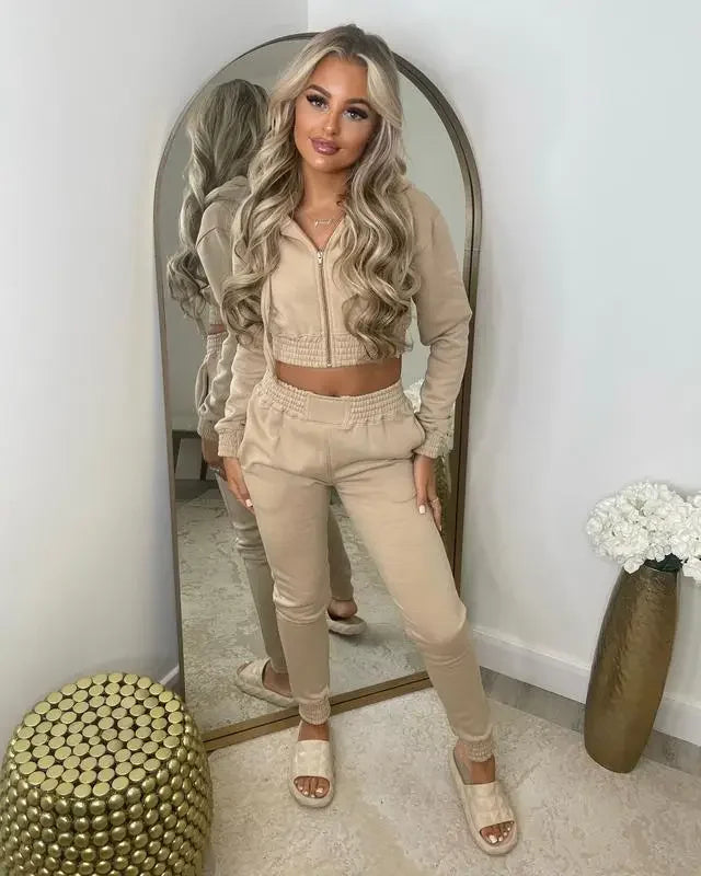 TK6306 Women's Fleece-Lined Sweatshirt Hooded Sporty Casual Suit Cross-Border European And American Style Clothing - She Vibess By C2P