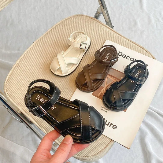 Girl's T-strap Shoes Hollow Out British Style Soft Classic Children Mary Janes 23-34 Infant Round Toe Flat Summer Kids Sandals - She Vibess By C2P