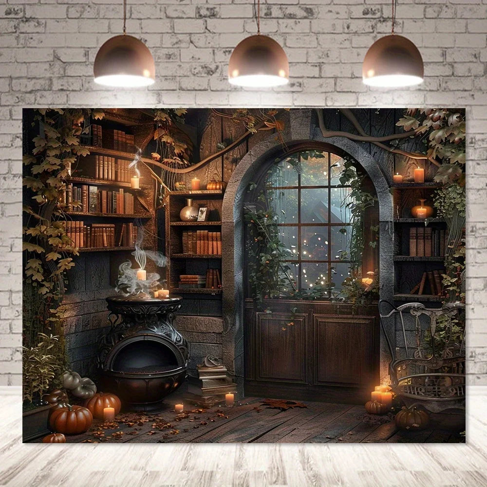 Halloween witch and potion background universal, retro medieval wizard theme for parties and outdoor decorations - She Vibess By C2P