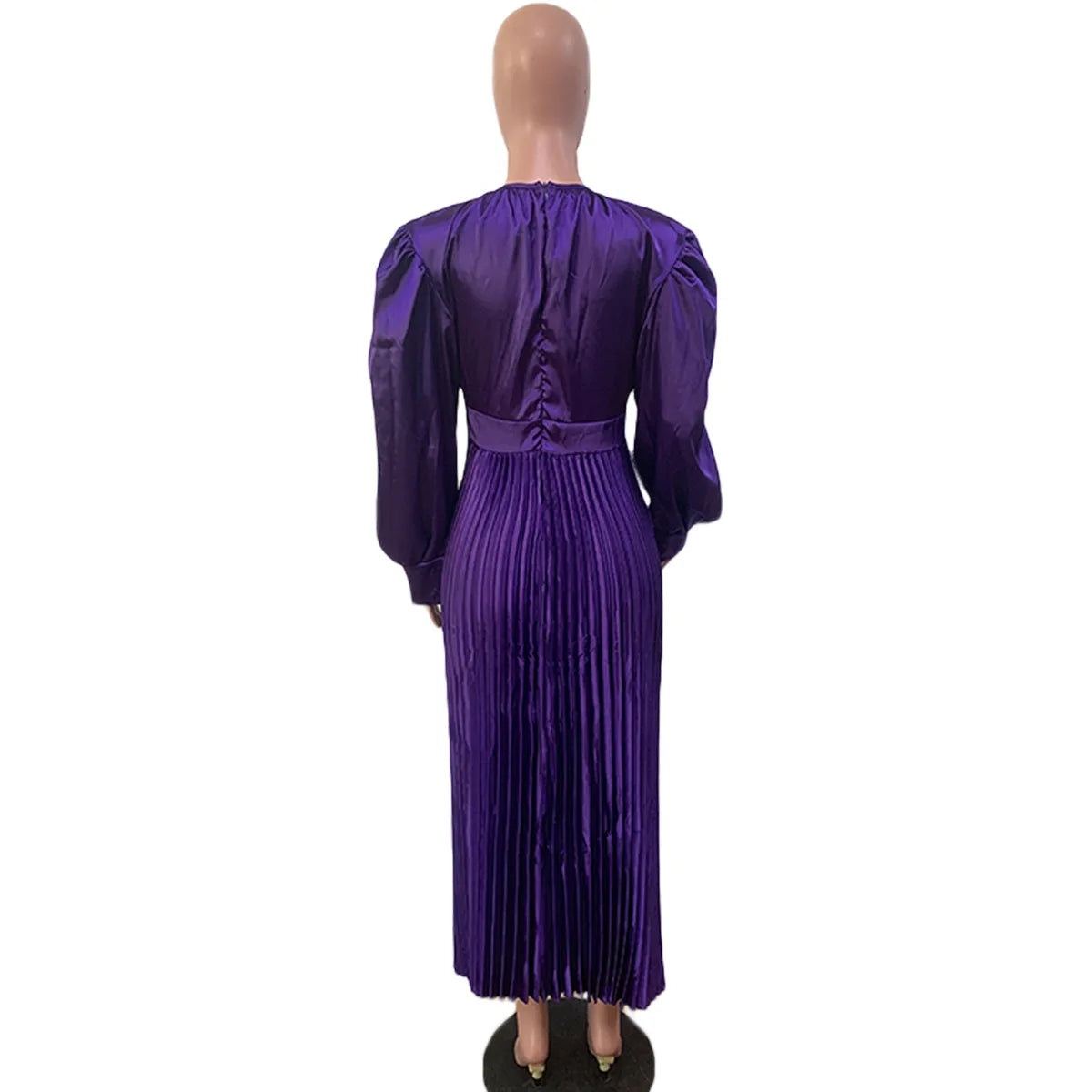 2024 Spring Pleated Loose Fit Maxi Dresses Women Solid Ruched Lantern Sleeve Party Evening Wedding Long Dress Women - She Vibess By C2P