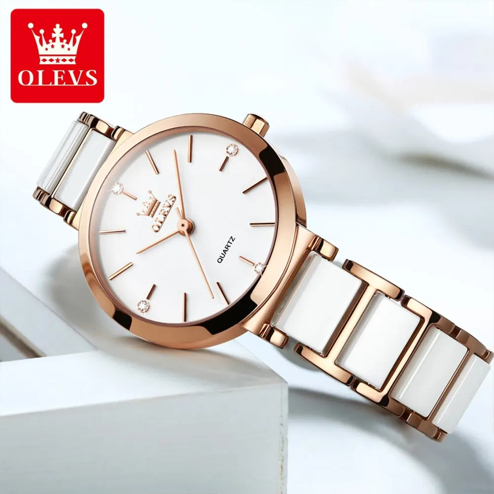OLEVS Fashion Women Watches Relogio Feminino Luxury Rose Gold Watch Ladies Quartz Wrist Watch Ceramic Strap Clock Reloj Mujer - She Vibess By C2P