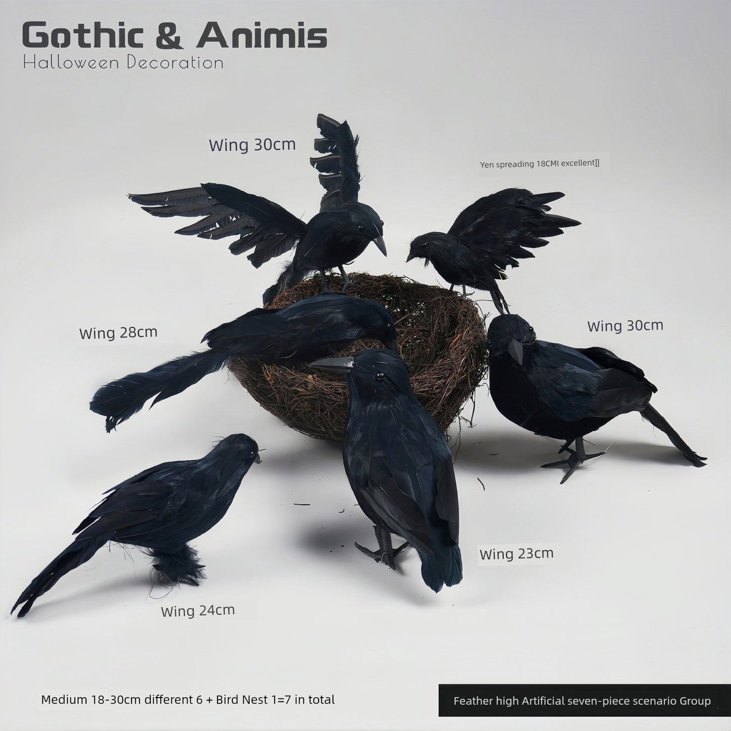 [Halloween] 28 Artificial Crow Crow Collection Wansheng Gothic Dark Magic Theme Atmosphere Decoration - She Vibess By C2P