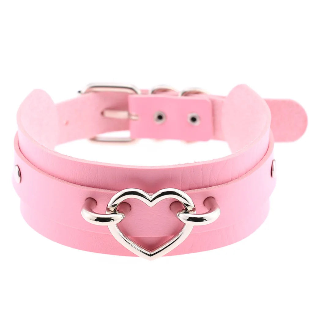 DIEZI Harajuku Pink PU Leather Star Heart Flower Choker Necklace Torques For Women Men Gothic Pink PU Leather -I’m Over 21 - She Vibess By C2P