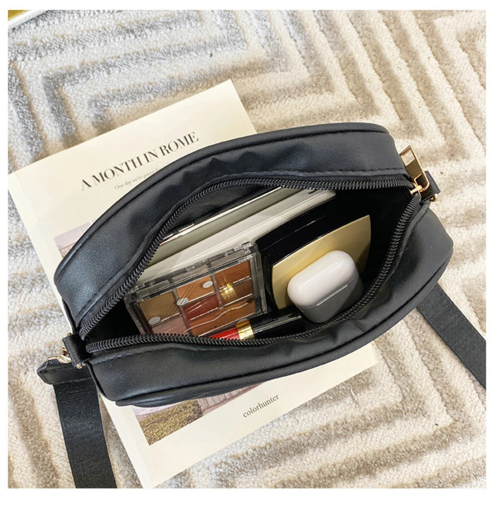 High quality women's PU rolling strip camera bag shoulder bag mobile phone bag casual crossbody bag
