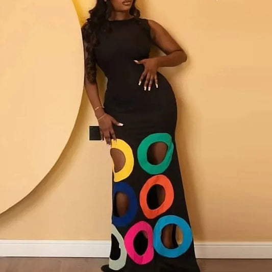 Summer Black Slim Hollow Sexy Party Vacation Long Dress Women's  Elegant Casual Sleeveless Sundress New High Waist Evening Dress - She Vibess By C2P