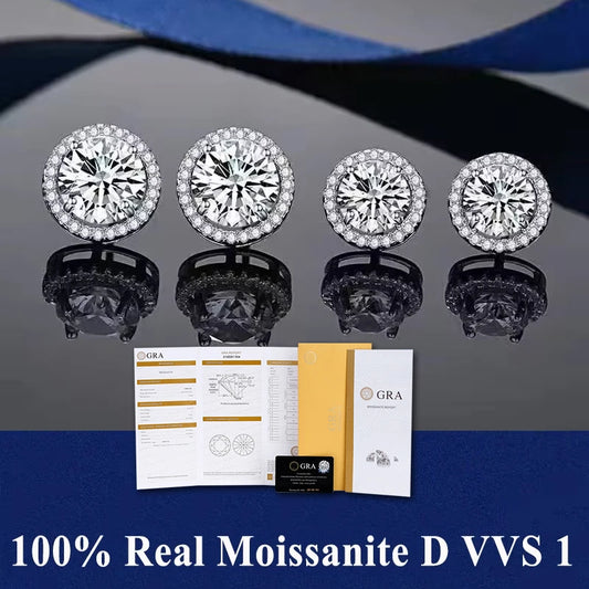 2 GRA Certificates S925 Sterling Silver Stud Earrings For Women And Men 100% Real Moissanite Pass Diamond Test Pen Fine Jewelry - She Vibess By C2P