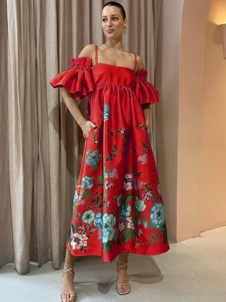 SoleVibe™ 2024 One-Shoulder Vintage Print Dress – Sexy Halter, Hidden Pockets, and Elegant Summer Party Vibes - She Vibess By C2P