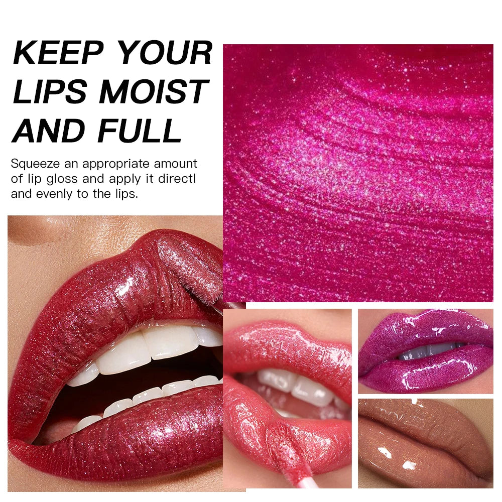 USHAS 12 Colors Glitter Lip Gloss Long Lasting Diamond Pearlescent Metallic Liquid Lipstick Moisturizing Lip Glaze Cosmetics - She Vibess By C2P