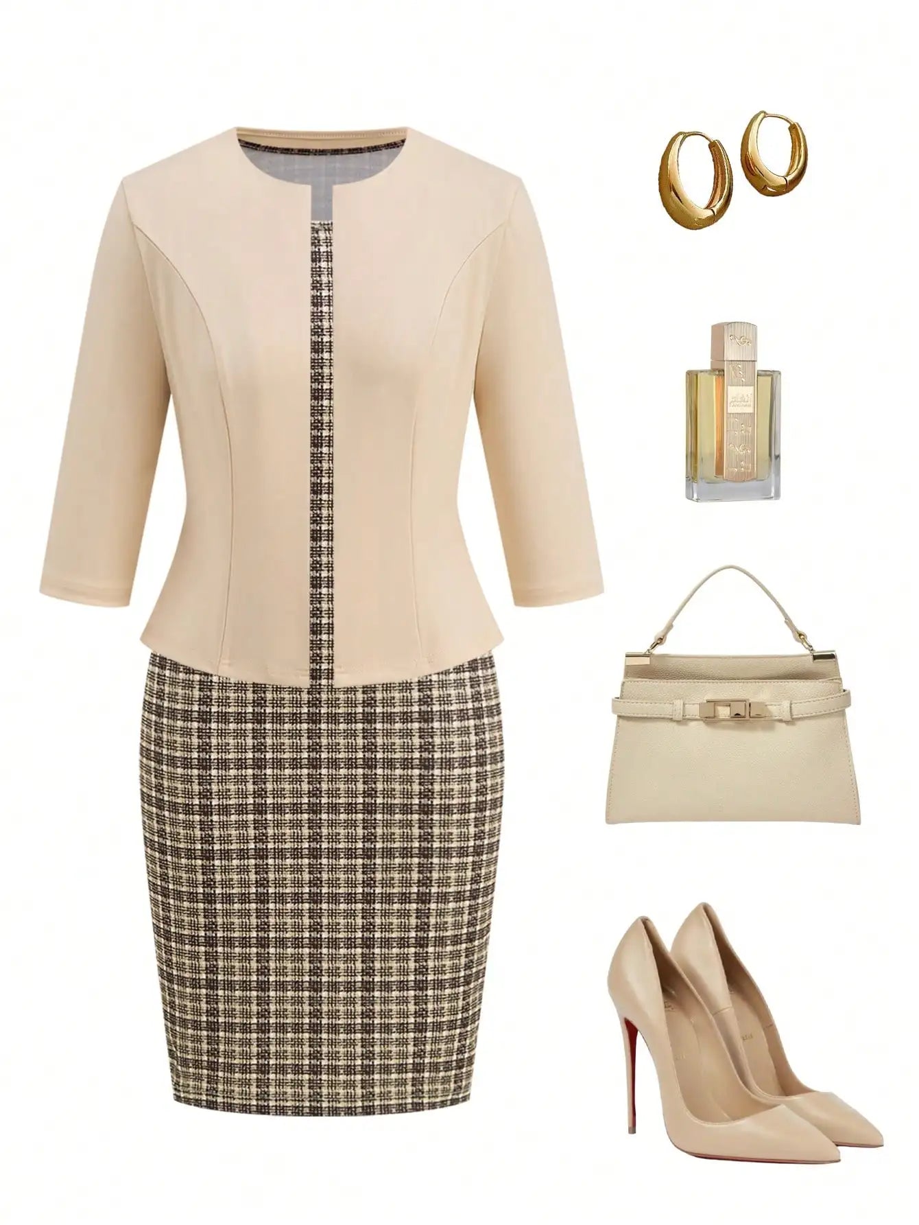 2-Piece Women's Floral Print Bodycon Dress with Pink 3/4 Sleeve Cardigan Set