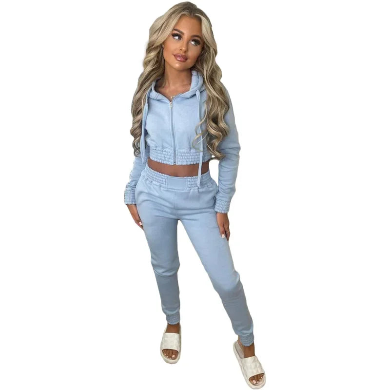 TK6306 Women's Fleece-Lined Sweatshirt Hooded Sporty Casual Suit Cross-Border European And American Style Clothing - She Vibess By C2P