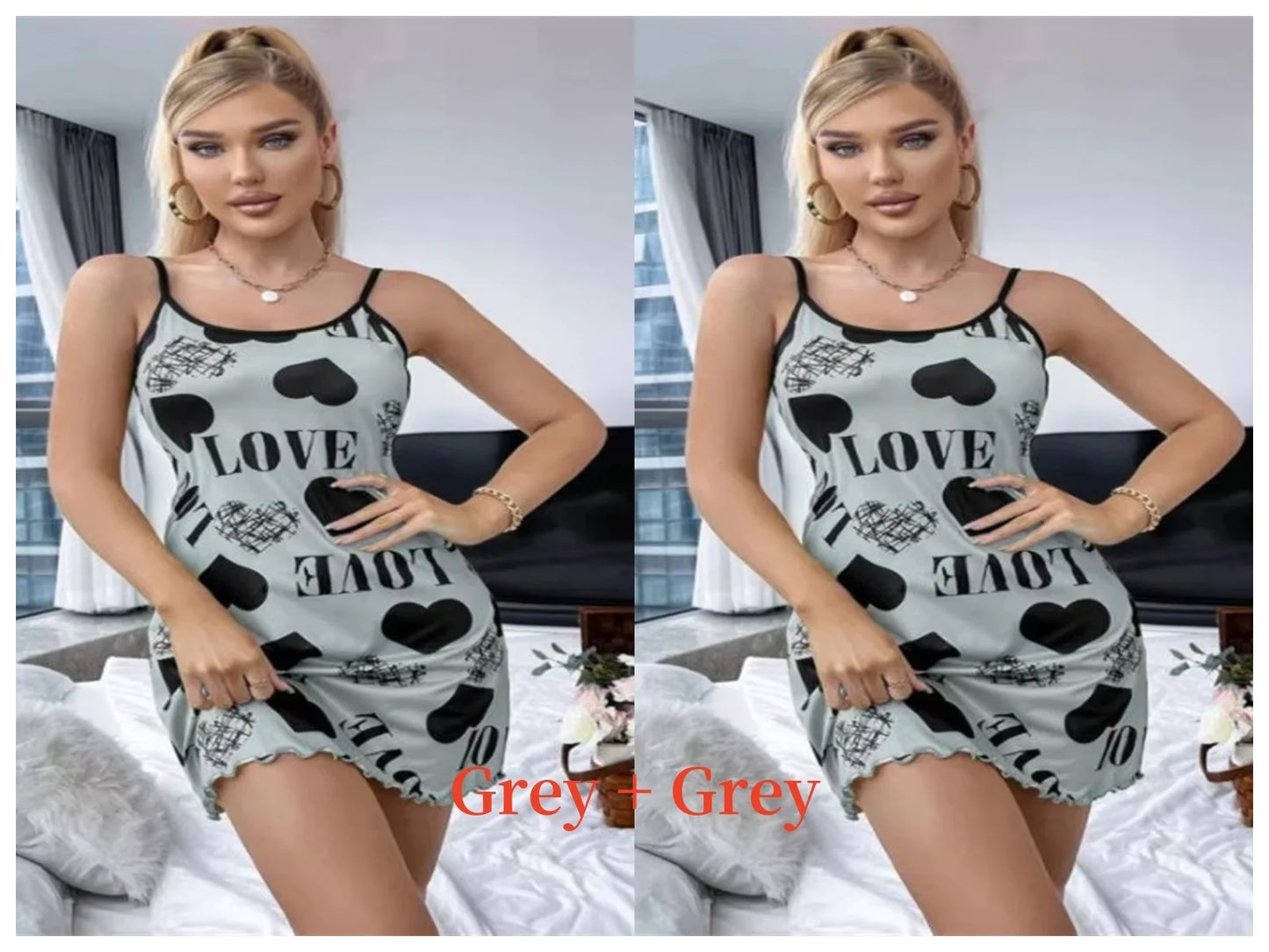 Summer New Women's Nightgown Beauty Back Thin Section Of Home Wear Sexy Halter Short Skirt Love Cartoon Cute Printing Pajamas - She Vibess By C2P