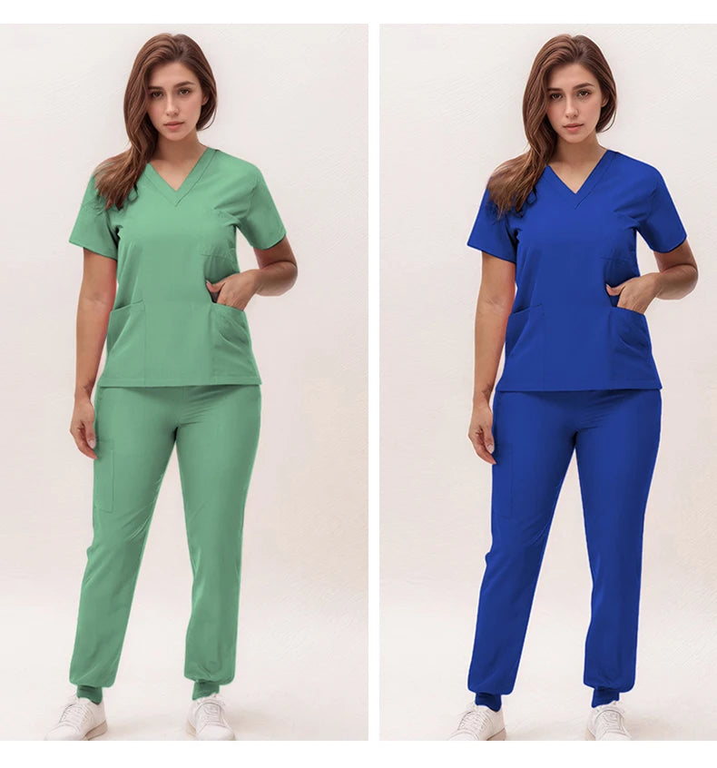 2025 New Nurse Uniforms V-neck Top Jogger Pants Scrub Sets Surgical Workwear Dentist Nursing Suit Hospital Doctor Outfit S21 - She Vibess By C2P