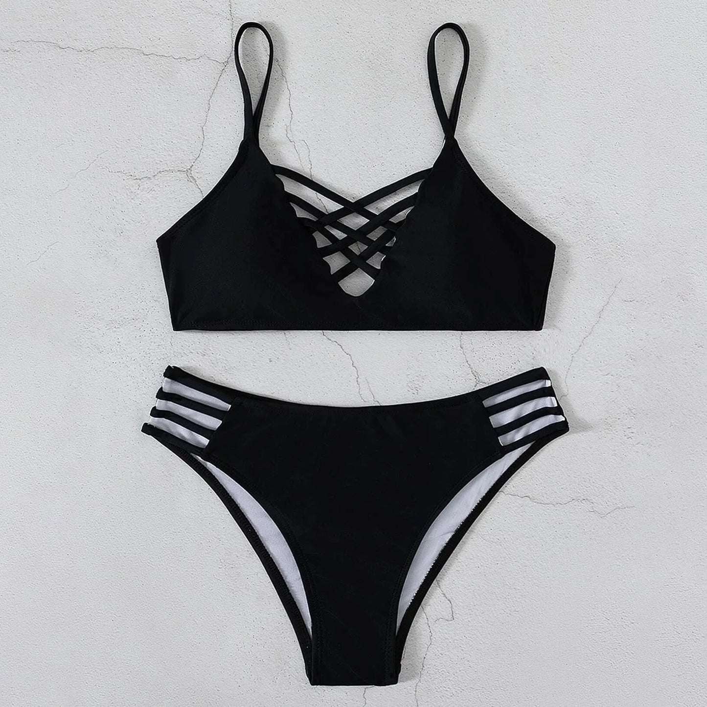 Swimsuits for Ladies Solid Color Hollow Up Swimsuit Women's Beach Temperament Tight Sexy Split Ladies Swimsuits with Shorts - She Vibess By C2P