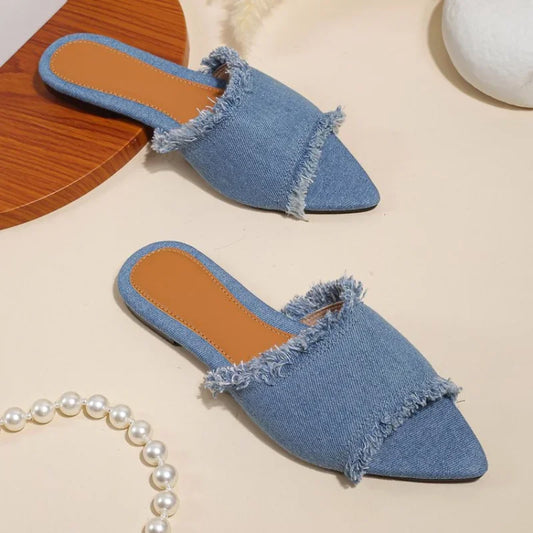 Women Flats Cowboy Slippers Fashion Beach Dress Shoes  Summer Femme Pointed Toe Flip Flops New Casual Slides Zapatos Mujer - She Vibess By C2P