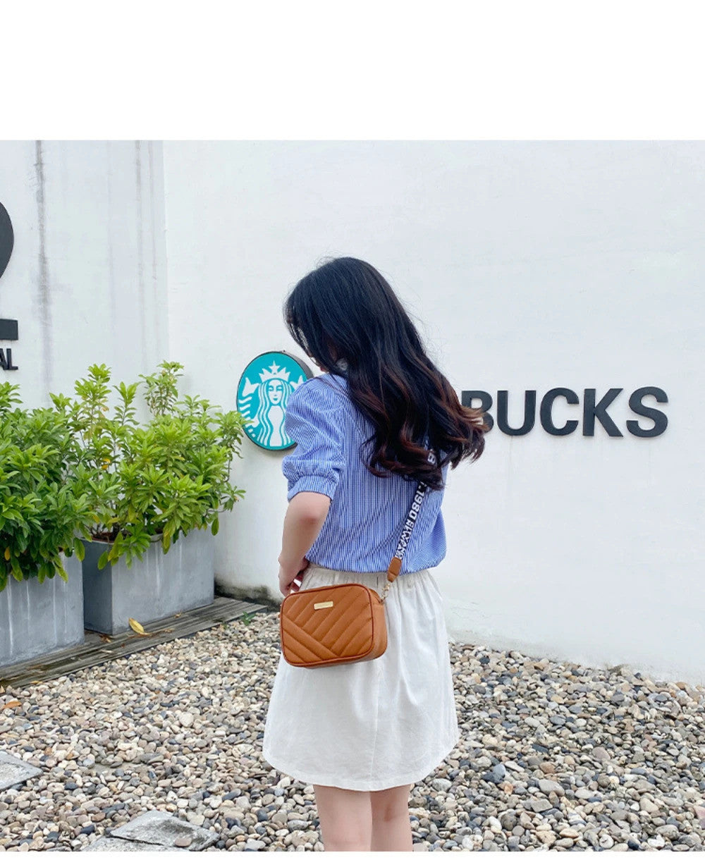 High quality women's PU rolling strip camera bag shoulder bag mobile phone bag casual crossbody bag