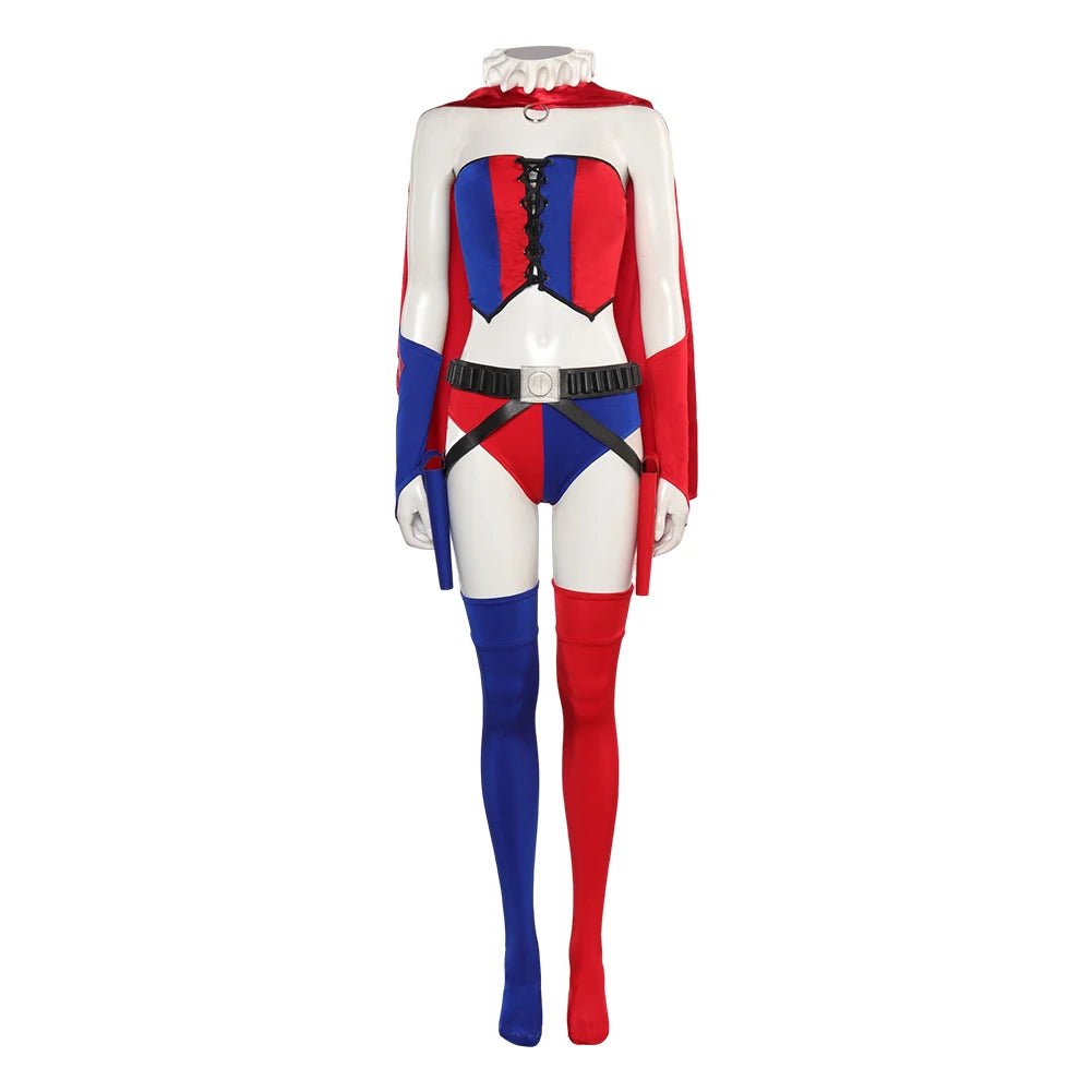 Adult Quinzel Cosplay Costume Women Fantasia Role Play Vest Cloak Shorts Outfits Halloween Carnival Disguise Party Suit-I’m Over 21 - She Vibess By C2P