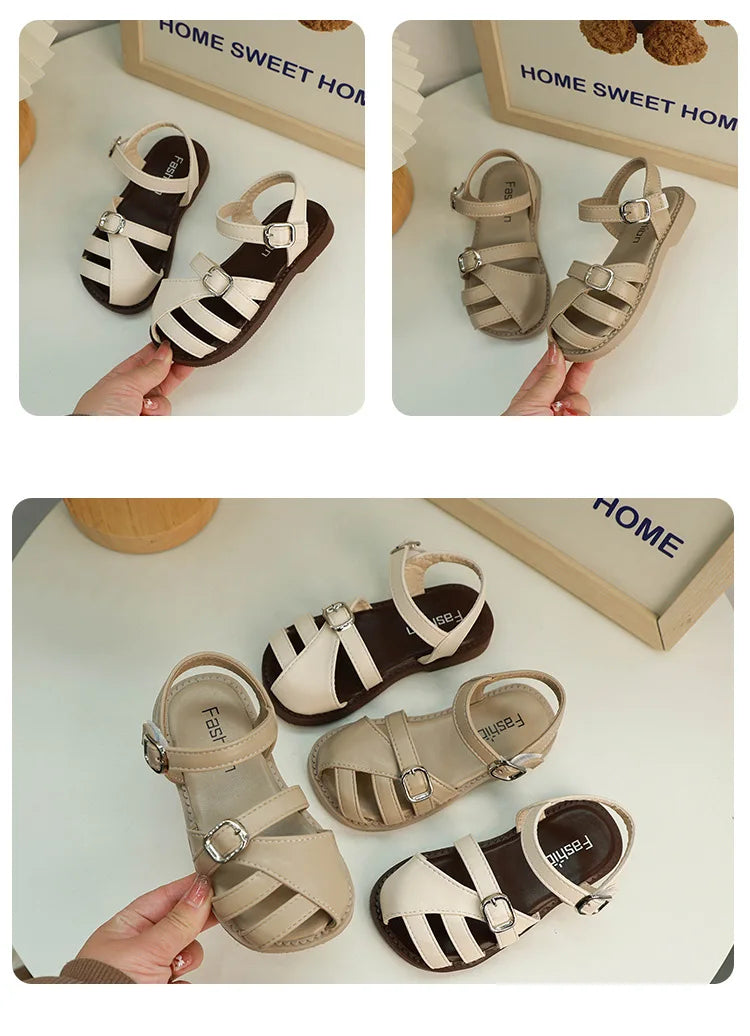 Girl's T-strap Shoes Hollow Out British Style Soft Classic Children Mary Janes 23-34 Infant Round Toe Flat Summer Kids Sandals - She Vibess By C2P