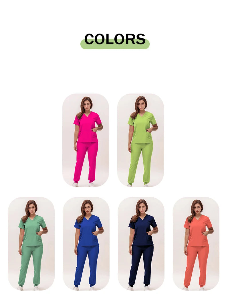 2025 New Nurse Uniforms V-neck Top Jogger Pants Scrub Sets Surgical Workwear Dentist Nursing Suit Hospital Doctor Outfit S21 - She Vibess By C2P
