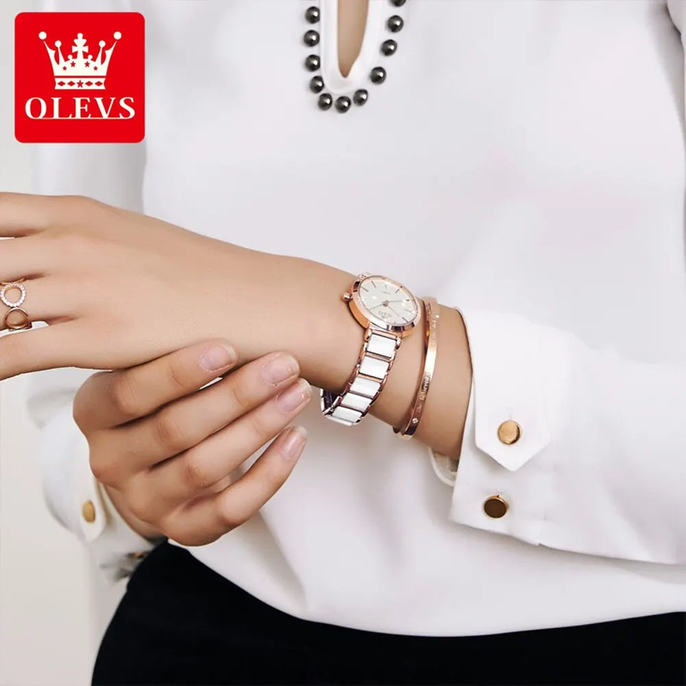 OLEVS Fashion Women Watches Relogio Feminino Luxury Rose Gold Watch Ladies Quartz Wrist Watch Ceramic Strap Clock Reloj Mujer - She Vibess By C2P