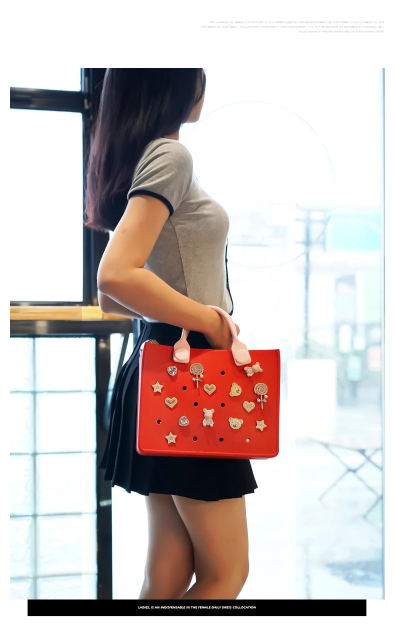 EVA Large Leather Shoulder Bag Handbag Tote Bag Storage for Women Casual Waterproof Beach Bag Hole Fit Charm Fashion Storage Bag - She Vibess By C2P