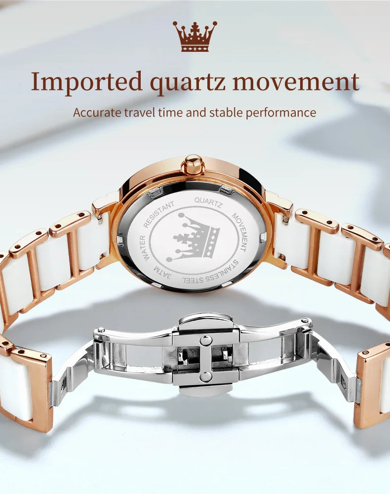 OLEVS Fashion Women Watches Relogio Feminino Luxury Rose Gold Watch Ladies Quartz Wrist Watch Ceramic Strap Clock Reloj Mujer - She Vibess By C2P