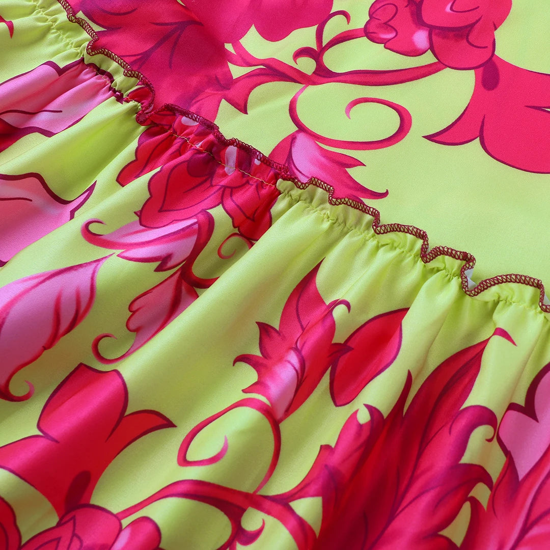 Summer Print Long Dress Women Clothing Lace Up Sling Party Dresses Pattern Strappy Ladies Hollow Out V-Neck Beach Vestidos - She Vibess By C2P