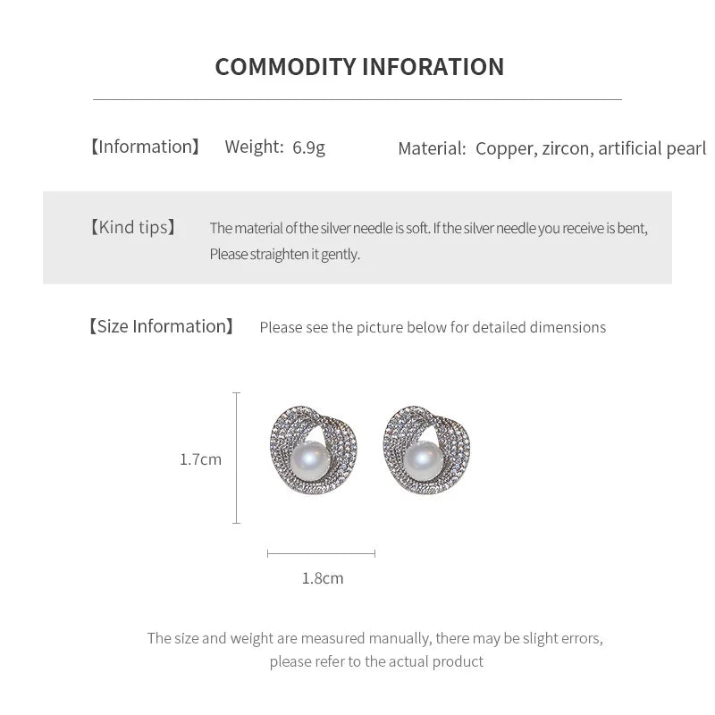 Zircon Round Pearl Earrings for Women Personality Irregular Stud Earring Temperament High Sense Simple Jewelry Wedding Girl - She Vibess By C2P
