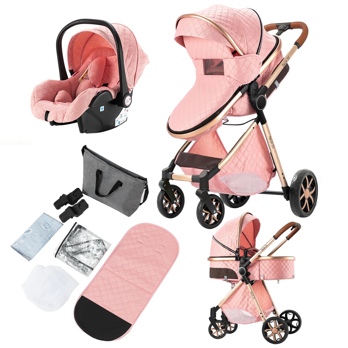 Lightweight Baby Stroller 3 in 1 Newborns Travel System Prams Multifunctional High Landscape Baby 4 IN 1 Strollers with Isofix - She Vibess By C2P