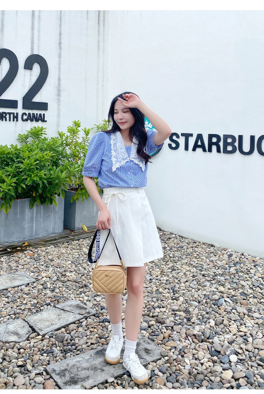 High quality women's PU rolling strip camera bag shoulder bag mobile phone bag casual crossbody bag