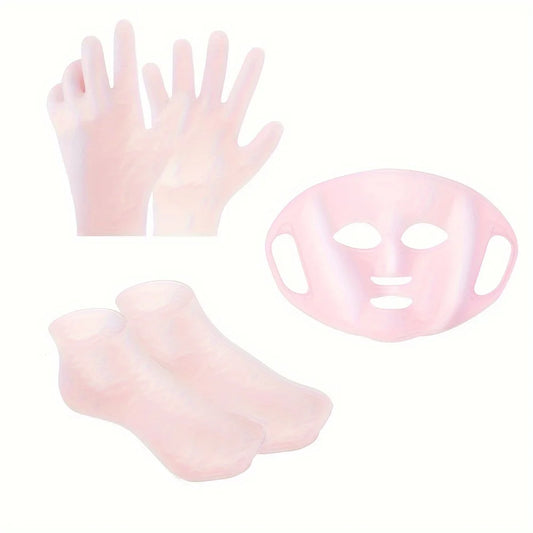 Silicone Skin Care 3-Piece Set - Reusable Moisturizing Mask Set, Gloves, Socks - For Face, Hands and Feet Dry, Cracked Skin, Set - She Vibess By C2P