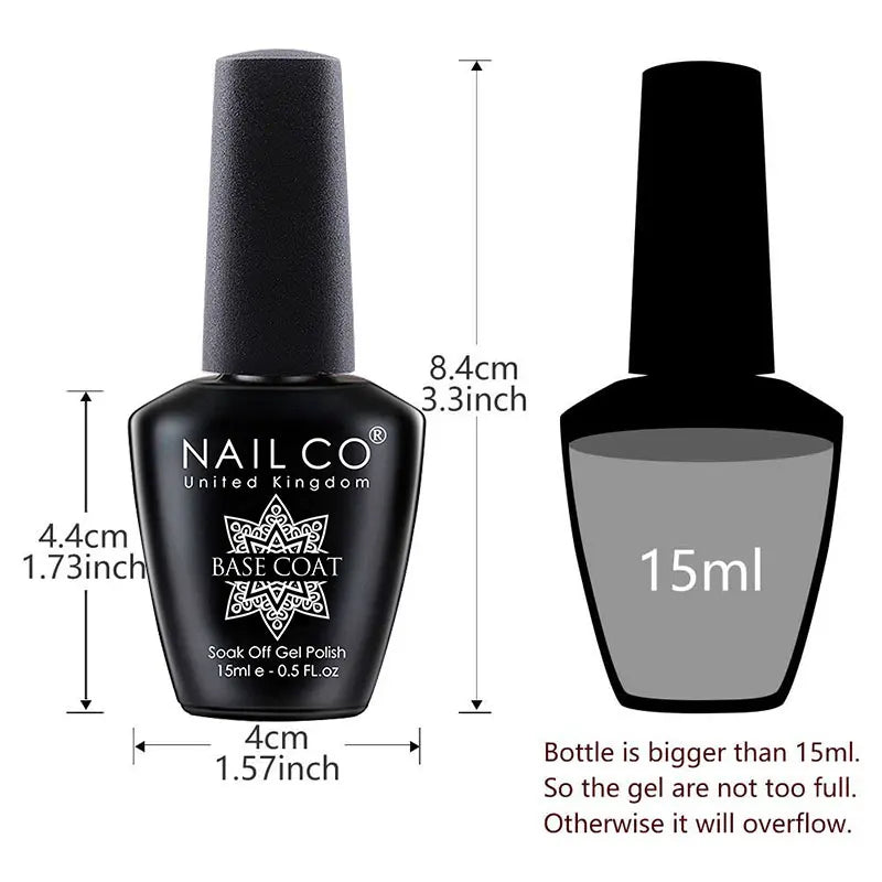 NAILCO 15ml Top Coat Base Coat Gel Nail Primer Gel Remover Nail Art Semi Permanent Lacquer Varnish Hybrid Nail Supplies - She Vibess By C2P