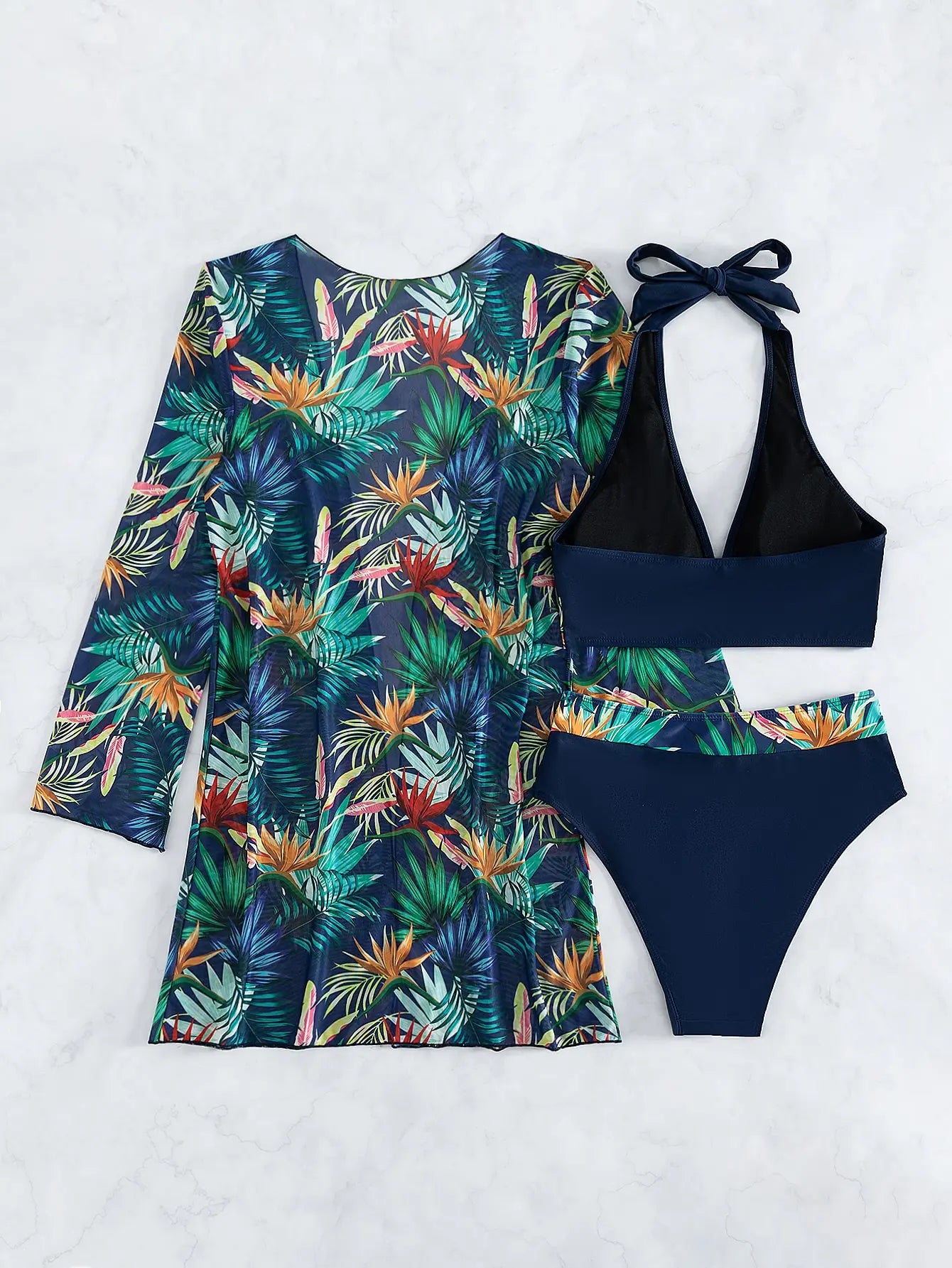 Halter Print Bikini Sets 3PCS Women Swimsuit With Kimono High Waist Swimwear Female Bathers Bathing Swimming Swim Suit Beachwear - She Vibess By C2P